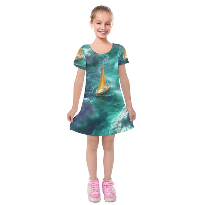 Mountains Sunset Landscape Nature Kids  Short Sleeve Velvet Dress