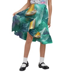 Mountain Birds River Sunset Nature Kids  Ruffle Flared Wrap Midi Skirt by Cemarart