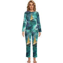 Mountain Birds River Sunset Nature Womens  Long Sleeve Lightweight Pajamas Set