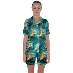 Mountains Sunset Landscape Nature Satin Short Sleeve Pajamas Set by Cemarart