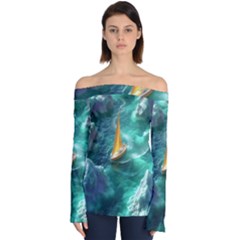 Mountains Sunset Landscape Nature Off Shoulder Long Sleeve Top by Cemarart