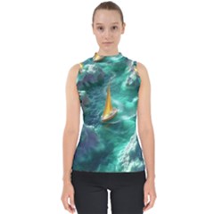 Mountains Sunset Landscape Nature Mock Neck Shell Top by Cemarart