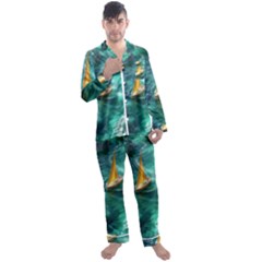 Mountains Sunset Landscape Nature Men s Long Sleeve Satin Pajamas Set by Cemarart