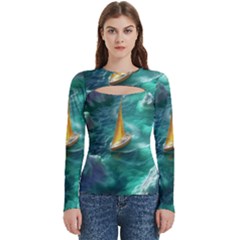 Mountain Birds River Sunset Nature Women s Cut Out Long Sleeve T-shirt by Cemarart