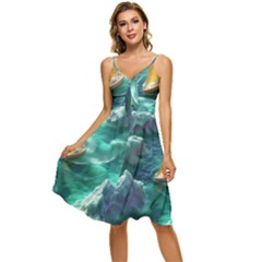 Double Exposure Flower Sleeveless Tie Front Chiffon Dress by Cemarart