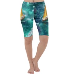 Valley Night Mountains Cropped Leggings  by Cemarart