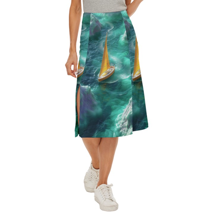 Double Exposure Flower Midi Panel Skirt