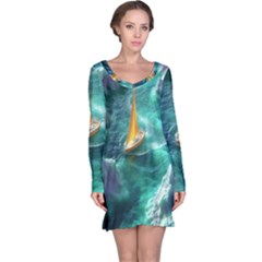 Valley Night Mountains Long Sleeve Nightdress by Cemarart