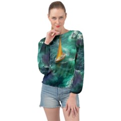 Mountains Sunset Landscape Nature Banded Bottom Chiffon Top by Cemarart