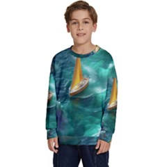 Double Exposure Flower Kids  Crewneck Sweatshirt by Cemarart