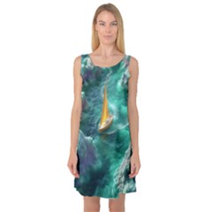 Valley Night Mountains Sleeveless Satin Nightdress by Cemarart