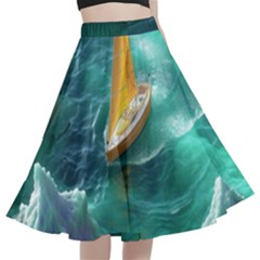 Double Exposure Flower A-line Full Circle Midi Skirt With Pocket by Cemarart