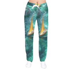 Mountains Sunset Landscape Nature Women Velvet Drawstring Pants by Cemarart