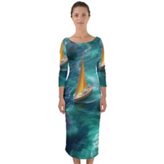 Valley Night Mountains Quarter Sleeve Midi Bodycon Dress by Cemarart