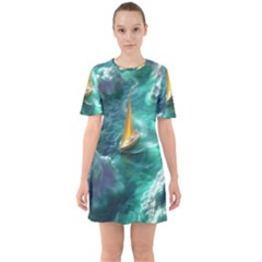 Valley Night Mountains Sixties Short Sleeve Mini Dress by Cemarart