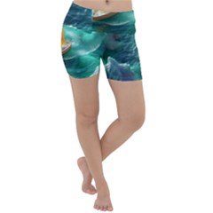 Valley Night Mountains Lightweight Velour Yoga Shorts by Cemarart