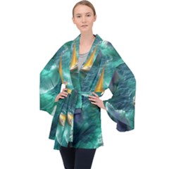 Valley Night Mountains Long Sleeve Velvet Kimono  by Cemarart