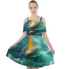 Valley Night Mountains Cut Out Shoulders Chiffon Dress by Cemarart