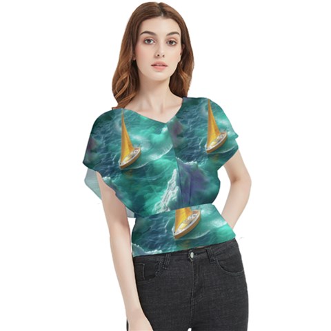 Valley Night Mountains Butterfly Chiffon Blouse by Cemarart