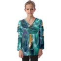 Valley Night Mountains Kids  V Neck Casual Top View1