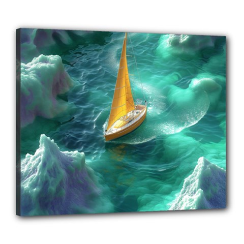 Dolphin Swimming Sea Ocean Canvas 24  X 20  (stretched) by Cemarart