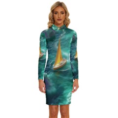 Valley Night Mountains Long Sleeve Shirt Collar Bodycon Dress by Cemarart