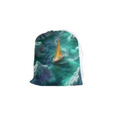 Dolphin Swimming Sea Ocean Drawstring Pouch (small) by Cemarart