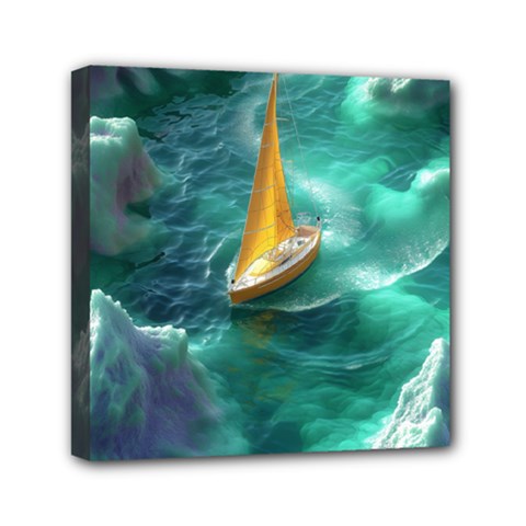 Dolphin Sea Ocean Mini Canvas 6  X 6  (stretched) by Cemarart