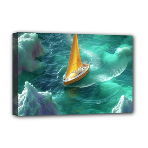 Dolphin Sea Ocean Deluxe Canvas 18  X 12  (stretched) by Cemarart