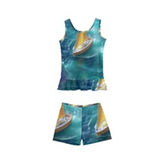 Dolphin Swimming Sea Ocean Kids  Boyleg Swimsuit by Cemarart