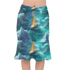 Dolphin Swimming Sea Ocean Short Mermaid Skirt by Cemarart