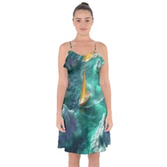 Dolphin Swimming Sea Ocean Ruffle Detail Chiffon Dress by Cemarart