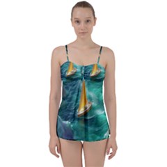 Dolphin Swimming Sea Ocean Babydoll Tankini Set by Cemarart