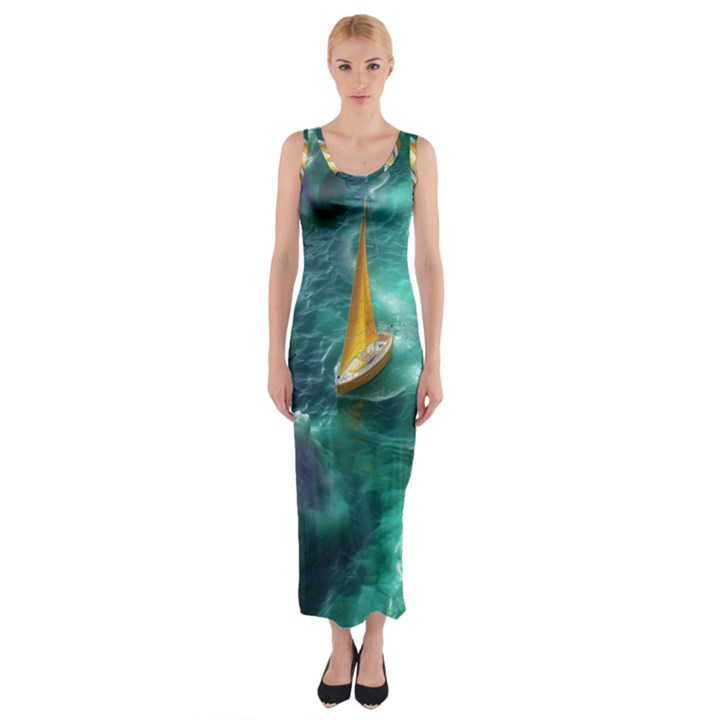 Dolphin Sea Ocean Fitted Maxi Dress