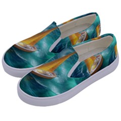 Dolphin Swimming Sea Ocean Kids  Canvas Slip Ons by Cemarart