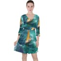 Dolphin Swimming Sea Ocean Quarter Sleeve Ruffle Waist Dress View1