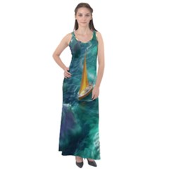 Dolphin Swimming Sea Ocean Sleeveless Velour Maxi Dress by Cemarart