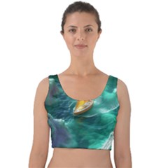 Dolphin Sea Ocean Velvet Crop Top by Cemarart