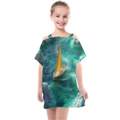 Dolphin Swimming Sea Ocean Kids  One Piece Chiffon Dress by Cemarart