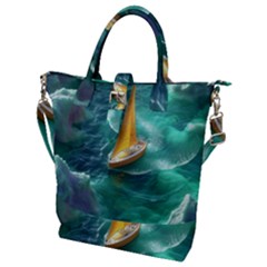 Dolphin Sea Ocean Buckle Top Tote Bag by Cemarart