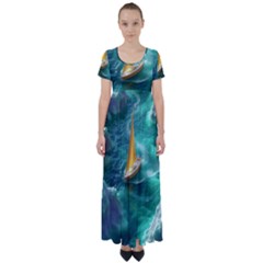 Dolphins Sea Ocean High Waist Short Sleeve Maxi Dress by Cemarart