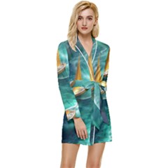 Dolphin Swimming Sea Ocean Long Sleeve Satin Robe by Cemarart