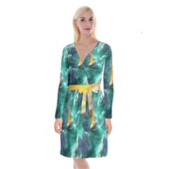 Dolphins Sea Ocean Long Sleeve Velvet Front Wrap Dress by Cemarart