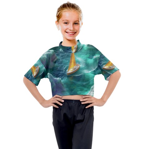 Dolphin Sea Ocean Kids Mock Neck T-shirt by Cemarart