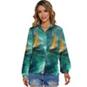 Dolphin Swimming Sea Ocean Women s Long Sleeve Button Up Shirt View1