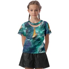 Dolphin Sea Ocean Kids  Front Cut T-shirt by Cemarart