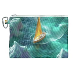 Dolphins Sea Ocean Canvas Cosmetic Bag (xl) by Cemarart