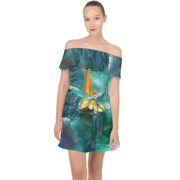 Dolphins Sea Ocean Off Shoulder Chiffon Dress