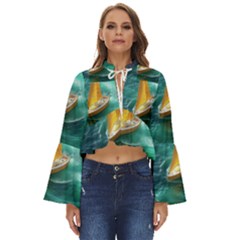 Dolphin Sea Ocean Boho Long Bell Sleeve Top by Cemarart