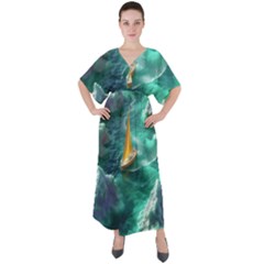 Dolphins Sea Ocean V-neck Boho Style Maxi Dress by Cemarart